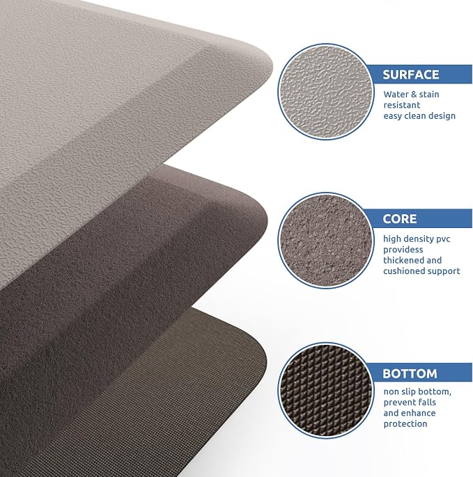 KitchenClouds Kitchen Mat Cushioned Anti Fatigue Kitchen Rug 17.3"x39" Water Resistant Non Slip Kitchen Rugs and Mats Standing Desk Mat Comfort Floor Mats for Kitchen House Sink Office (Khaki)