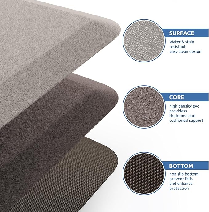 KitchenClouds Kitchen Mat Cushioned Anti Fatigue Rug 17.3"x28" Water Resistant Non Slip Standing Desk Mat Comfort Floor Mats for Kitchen House Sink Office (Khaki)