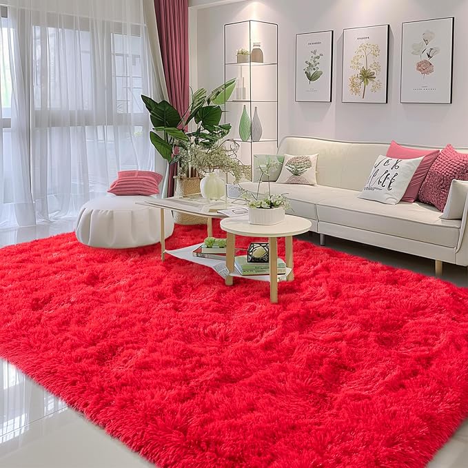 Awaytail Area Rug 6x9 for Living Room Anti Slip - Fluffy Rug for Bedroom Washable - 6 by 9 Carpet Fuzzy Rugs Indoor Red