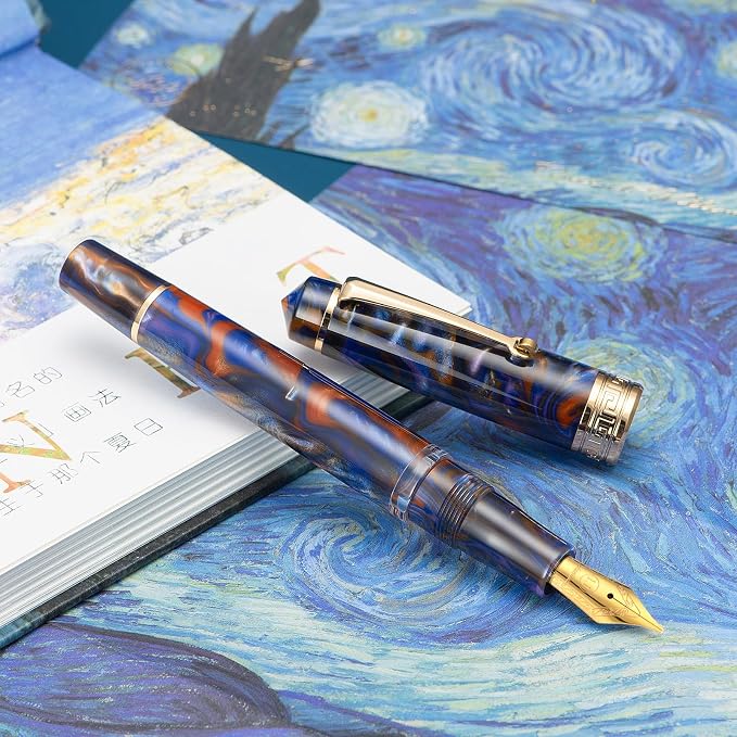 Asvine P20 Piston Fountain Pen, Stub Nib 1.1mm Calligraphy Art Drawing Purple Marble Acrylic with Case Set