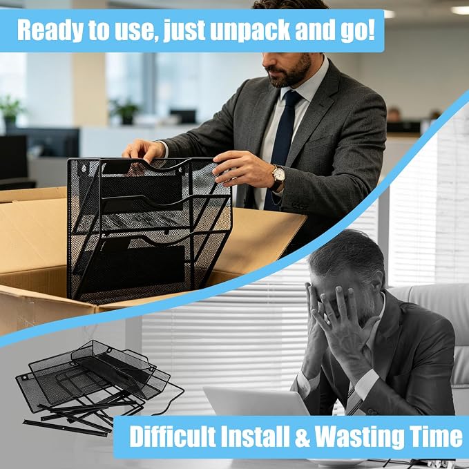 Magnetic File Holder,No Assembly Required & No Drilling,Hanging Magnetic File Organizer,Magnetic Mail Paper Folder Holder for Refrigerator,Whiteboard,File Cabinets (3-Tier)