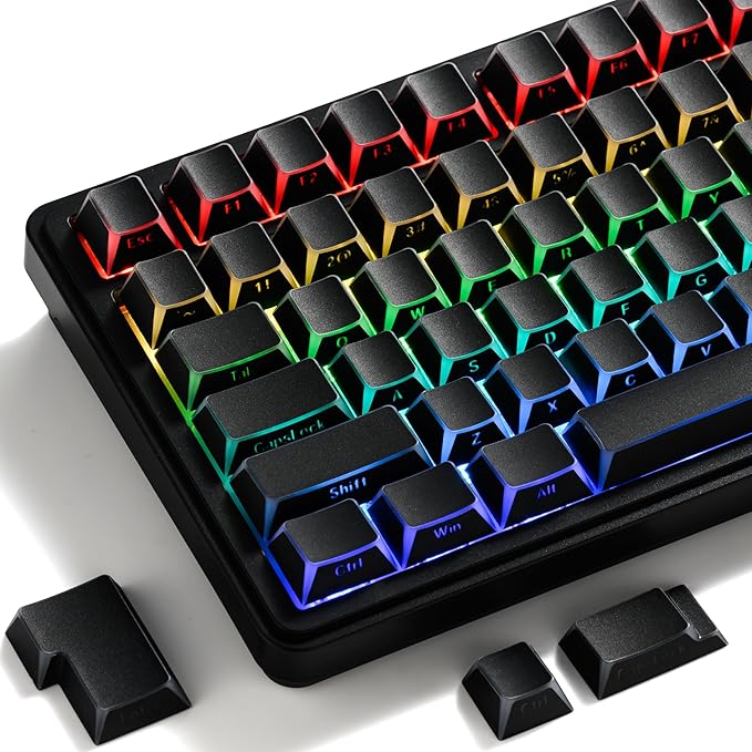 GMKWTL XVX Black Shine Through Keycaps, PBT Keyboard Keycaps Cherry Profile, Custom Side Printed Keycap Sets Suitable for 60% 65% 75% 80% 100% Mechanical Keyboard