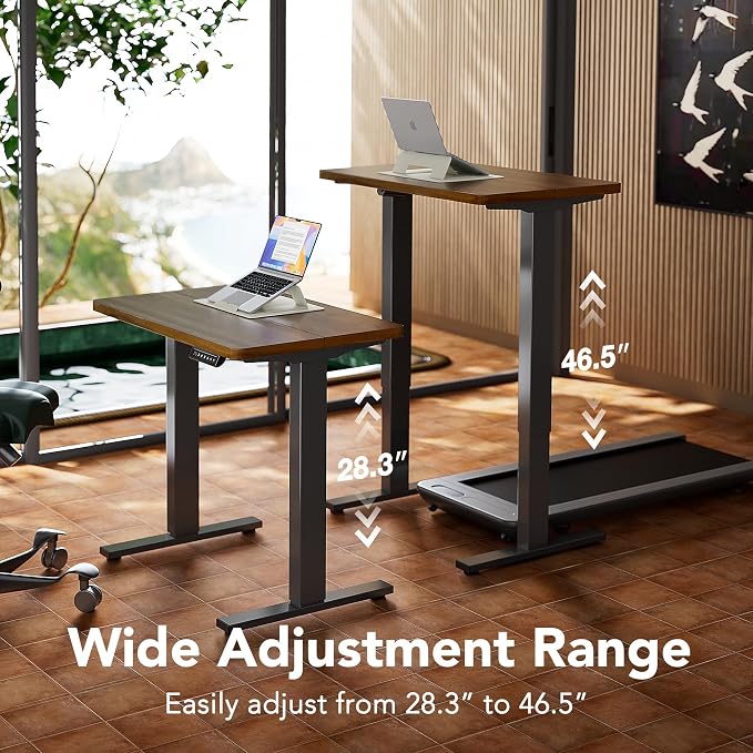 HUANUO Electric Standing Desk,48" x 24" Height Adjustable Desk, 4 Memory Height Settings, Sit to Stand Up Desk for Home Office, with Headphone Hook, Cable Manager, Walnut