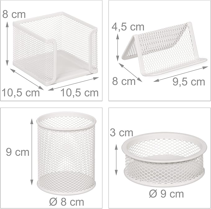 Relaxdays Desk Organiser Set, 100% steel, White, 8.5 x 26.5 x 33.5 cm