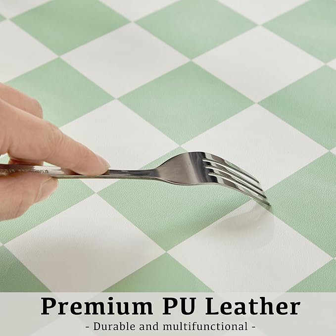 Checkered Desk Mat, Large Cute Aesthetic Retro PU Leather Computer Laptop Desk Mat, Non-Slip Waterproof Mouse Keyboard Pad, Desk Writing Mat for Work/Home (Green, 23.6" x 13.7")