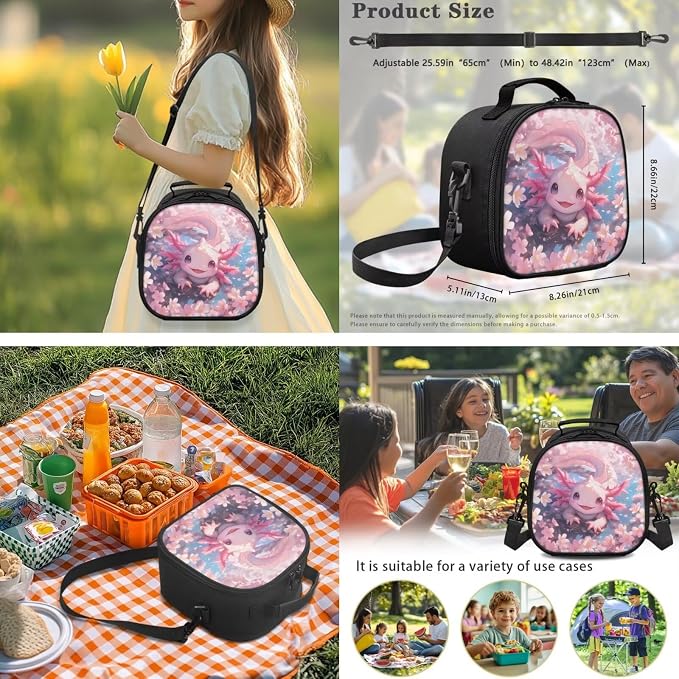 Ystardream Cartoon Axolotl Kids Elementary Backpack for Girls Backpack with Lunch Box Pencil Case Water Bottle Sleeve 4 in 1 for Middle High School Students Large Capacity Book Bag,17Inch