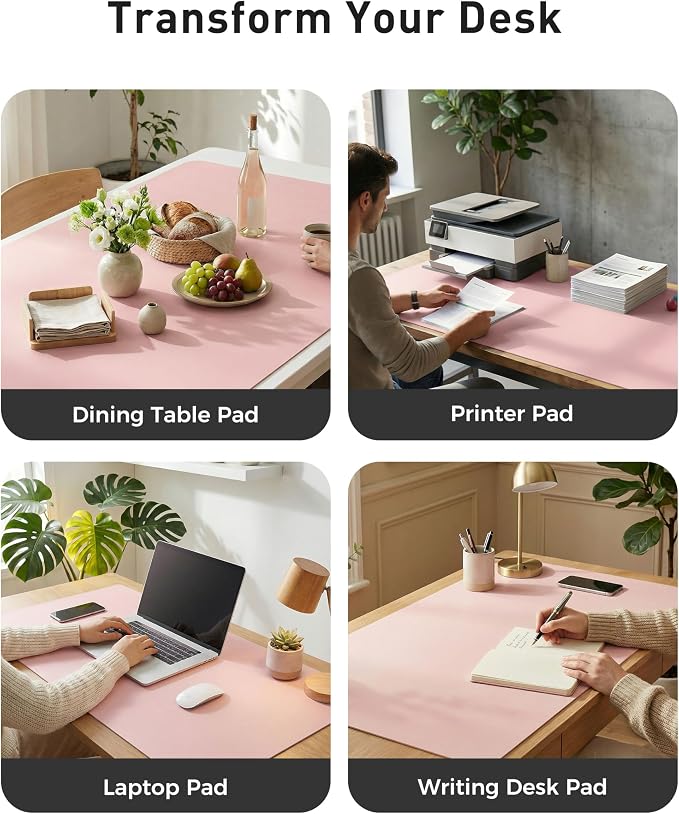 Aothia Faux Leather Desk Mat - Large Mouse Pad, Non-Slip PU Leather Blotter, Waterproof Writing Surface for Office and Home (Fairy Pink, 63" x 24")