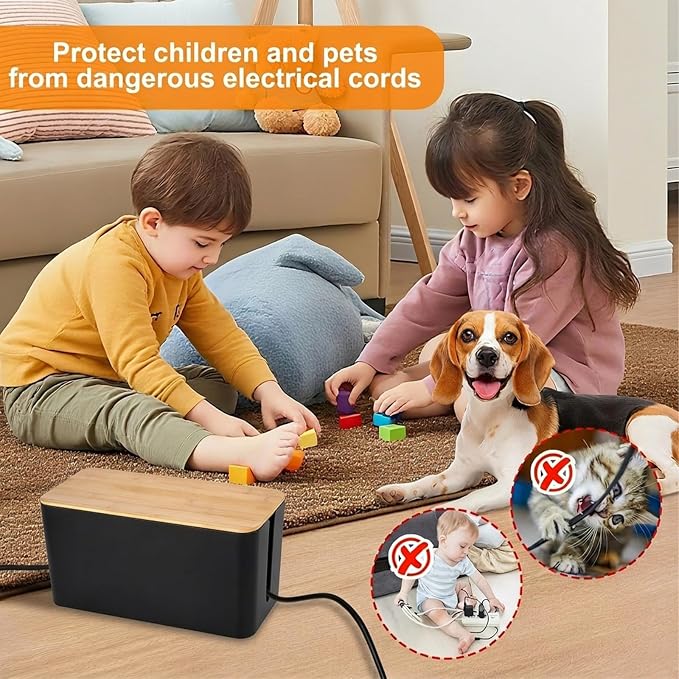 Cable Management Cord Cover Wire Hider Box Concealer Organizer Protector System for Home Theater Entertainment Center Office School (Wood Black)