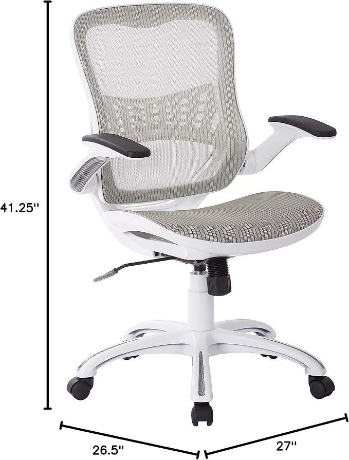 OSP Home Furnishings Riley Ventilated Manager's Office Desk Chair with Breathable Mesh Seat and Back, White Base with Blue