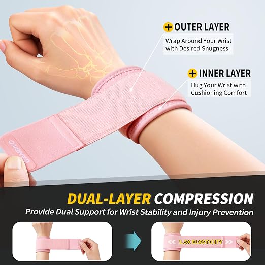 CAMBIVO Wrist Brace 2 Pack, Adjustable Compression Wrist Support for Carpal Tunnel, Tendonitis Pain Relief, Wrist Wraps for Weightlifting, Gym Fitness, Sleeping Night Support, Men Women
