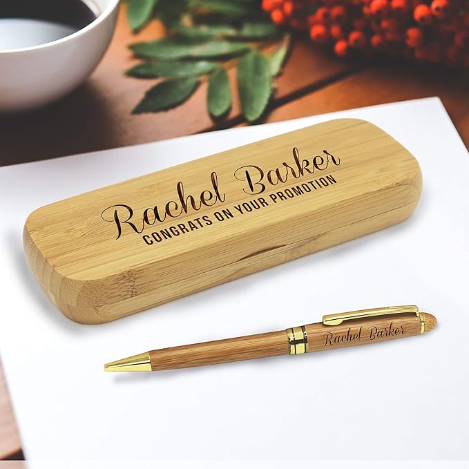 My Personal Memories Custom Engraved Ballpoint Pen with Personalized Case - Wood Pen Set for Lawyers, Doctors, Teachers, Graduates, Students (Bamboo)