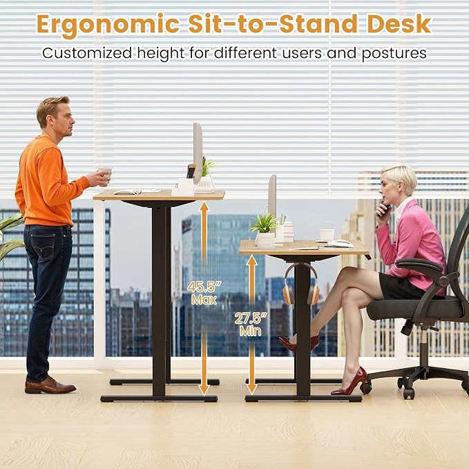 Tangkula Electric Standing Desk Frame, Height Adjustable Computer Desk Base with LED Display & 2 Memory Positions, Ergonomic Home Office Sit Stand Desk Legs for 40"-48" Tabletop (Black)