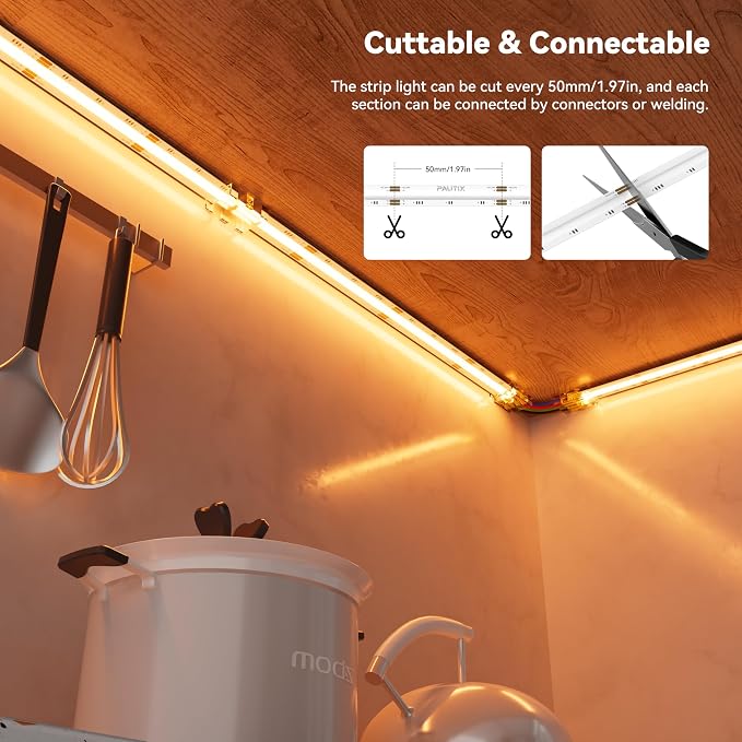 PAUTIX RGB COB LED Strip Light IP65 Waterproof,UL Listed 24V Color Changing Flexible Tape Lights 16.4ft/5m Multicolor,for TV,Bedroom,Bathroom,Party DIY Decoration(Adapter&Controller Not Included)