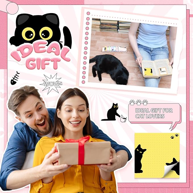 9 Pads Cute Sticky Notes Cartoon Self Stick Notepads 3x3 Inches Notes Adhesive Memo Pad Office Decor Gifts for Students School Teacher Office Meeting(Black Cat)