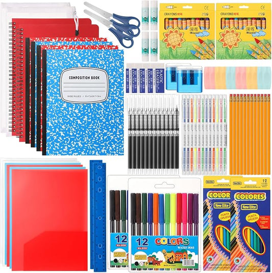 Gilprop 2 Set 2026 School Supplies Kit, 47 Pcs Per Set Back to School Supplies Primary Middle College Bundle Essential Stuff Bulk Pen Notebook Stationery for Kid Student Girl Teen Classroom Boy