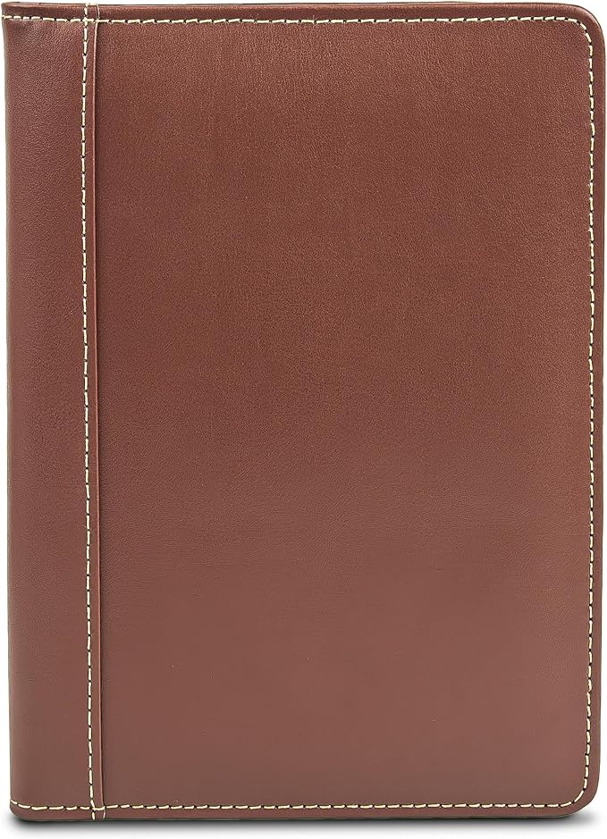 Samsill Contrast Stitch Faux-Leather Portfolio, Mini Size Business Interview Professional Padfolio, Includes 5 x 8 Inch Writing Pad, Brown