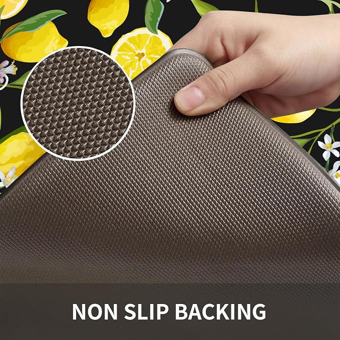 Lemon Kitchen Decor Kitchen Mat, Cushioned Anti Fatigue, Non-Slip | Lemon Pattern,Cushioned Comfort,Non-Slip Backing,Waterproof Surface,Soft Underfoot,Easy Clean,Kitchen Sink,Laundry