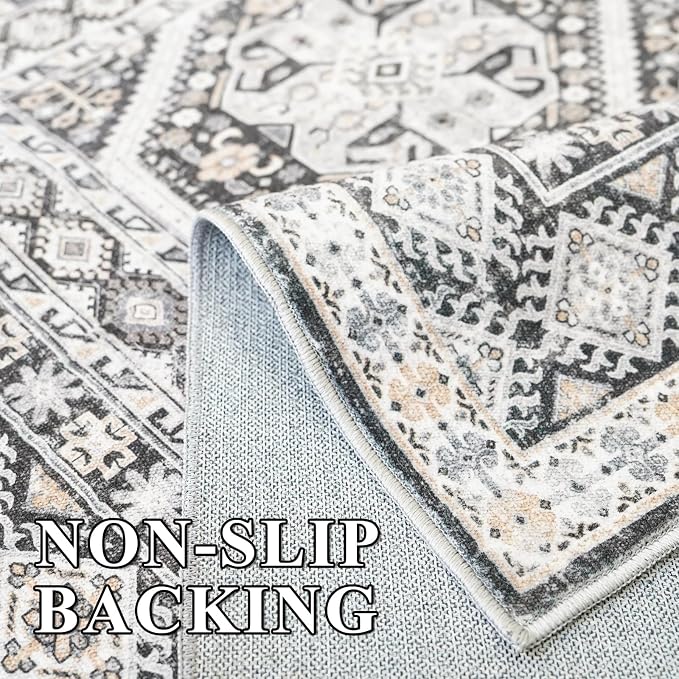 Large Rugs for Living Room: 10x14 Area Rugs Farmhouse Indoor Machine Washable Rug Non-Slip with Rubber Backed Oriental Carpets 10x14 Black