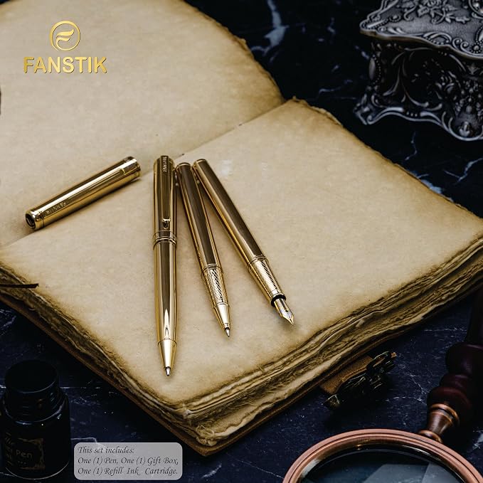 FANSTIK Gold Luxury Rollerball pen, fancy gift set for women, Real 24K Gold Plating, Professional executive pen gift set for men (Lux Rollerball Gld)