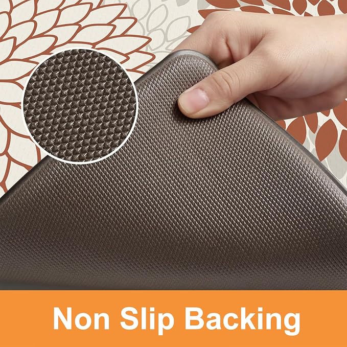 KIMODE Kitchen Mats for Floor Cushioned Anti Fatigue 2PCS Fall Kitchen Rugs | Dahlia Floral, 17"x47"+17"x29",Farmhouse Boho Floor Mats ,Non Slip,Waterproof,Comfort Desk Mat for Sink Office Laundry home