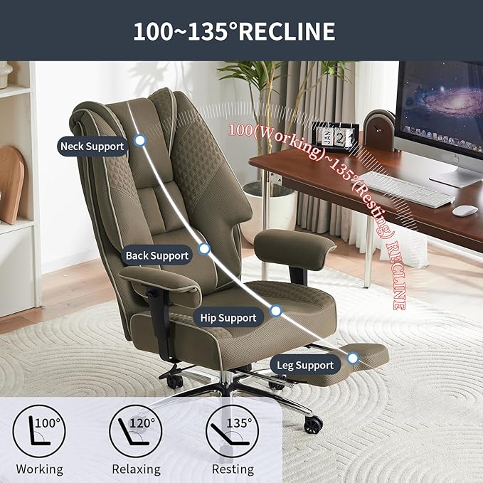Big and Tall Office Chair 400lbs Wide Seat, Mesh High Back Executive Office Chair with Foot Rest, Ergonomic Chairs Lumbar Support for Lower Back Pain Relief (Mesh Light Green)