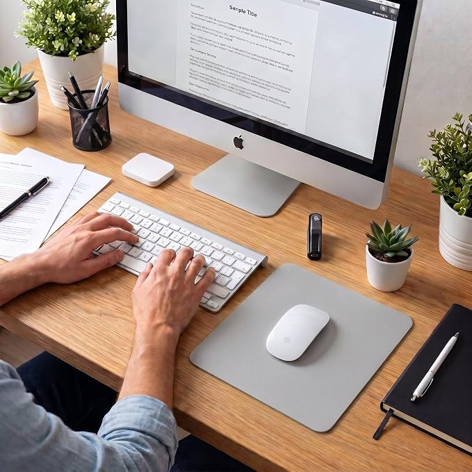 Leather Desk Pad Protector, Waterproof Mouse Pad, PU Desk Mat, Office Desk Cover, Desk Writing Mat for Office/Home/Work/Cubicle (Light Gray) 9x8 in
