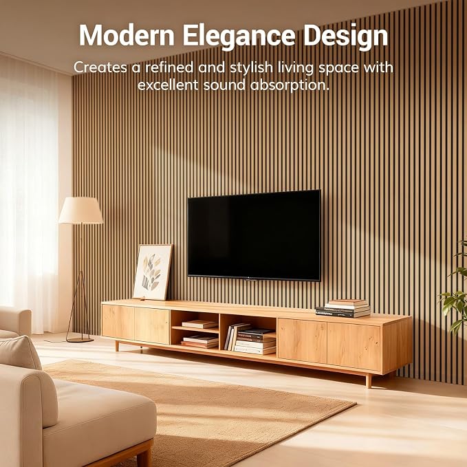 TONOR Wood Slatwall Panels, 4 Pack 47.2" x 23.6"/ 120 x60cm(31ft²) Acoustic Wall Panels, Wood Slat Acoustic Panels for Noise Cancelling and Wall Décor Living Room, Bedroom, Home Decor, Office, Teak