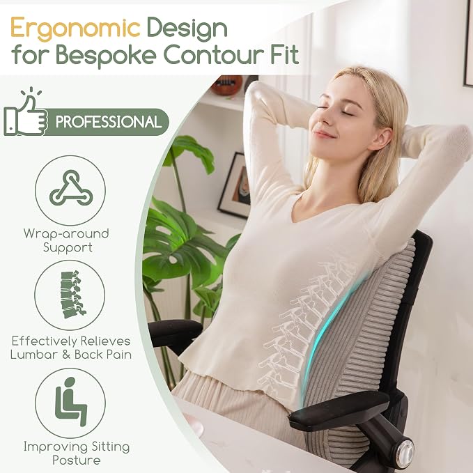 Ergonomic Lumbar Support Pillow for Lower Back Pain Relief, Corduroy Cover Back Support Cushion with Adjustable Straps, Large Size Lumbar Pillow for Office, Gaming & Home Essentials, Large, Grey