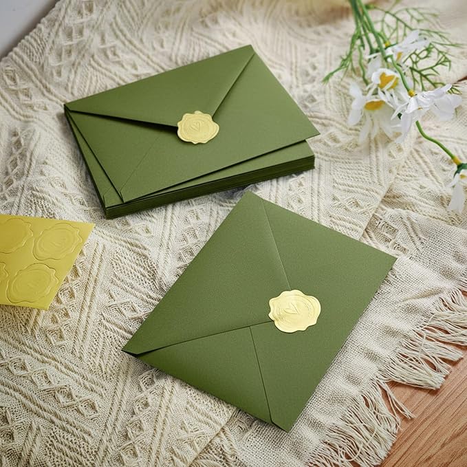 Stationery Set,stationary letter and envelopes 4x6 Envelopes,28 Stationery Writing Papers with 14 Matching Envelopes (Olive Green)