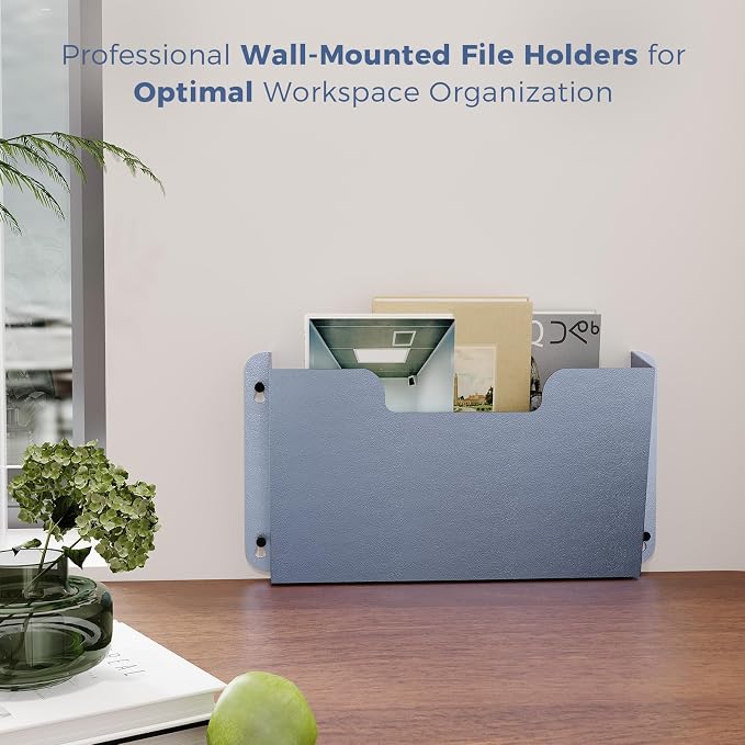 OSKIE DR POCKET RACK Wall-Mounted File Rack, Single Pocket, Metal Organizer for Letter-Sized Documents, Space-Saving Desktop Organizer, 14 x 2.5 x 7.5 inches (Grayblue)