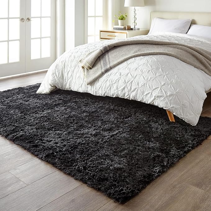 Ophanie Black Rugs for Living Room, Fluffy Furry Shaggy Fuzzy Area Rug, 5x8 Carpets for Bedroom Shag Plush Soft Large, Kids Home Decor Aesthetic with Over 99 pcs Pile fibers