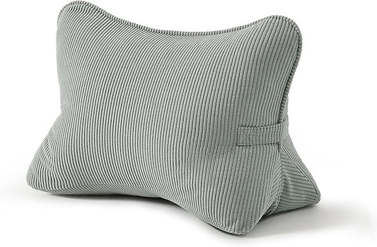 Pat. Pend. Corduroy Lumbar Support Back Pillow for Sitting Up & Reading, Ergonomic Triangle Back Support Cushion for Sofa, Armchair & Bed, Removable Washable Cover, Grey Green