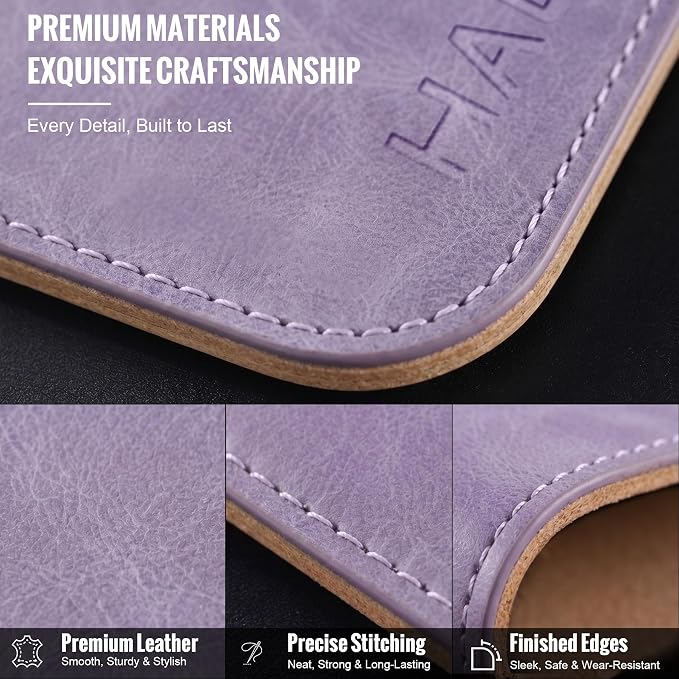 HAUTOCO Cork Desk Mat 31.5"x15.7", Distressed PU Leather & Cloth Desk Pad | Waterproof, Non-Slip, Stitched Edges, Purple Large Gaming Mouse Pad, Laptop Blotter & Desk Protector for Office and Home