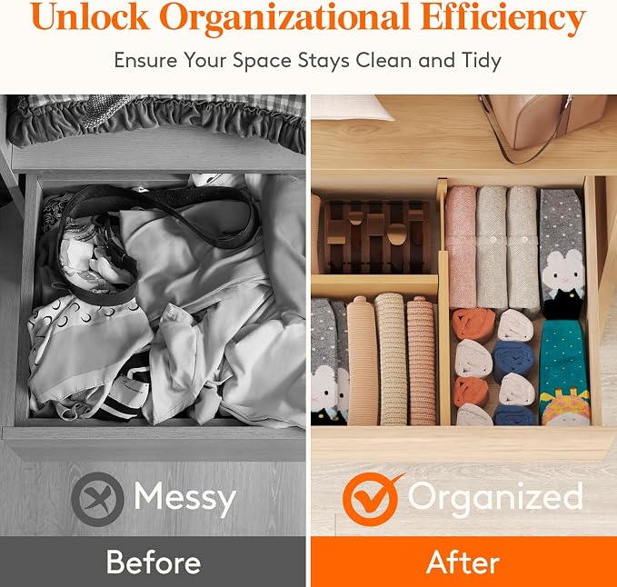 Lifewit 4" High 5 Pack Bamboo Drawer Dividers 31-40cm/12-16 Adjustable Wooden Drawer Organizer for Clothes/Utensils, Expandable Drawer Separator for Dresser/Kitchen/Bedroom/Office Organization