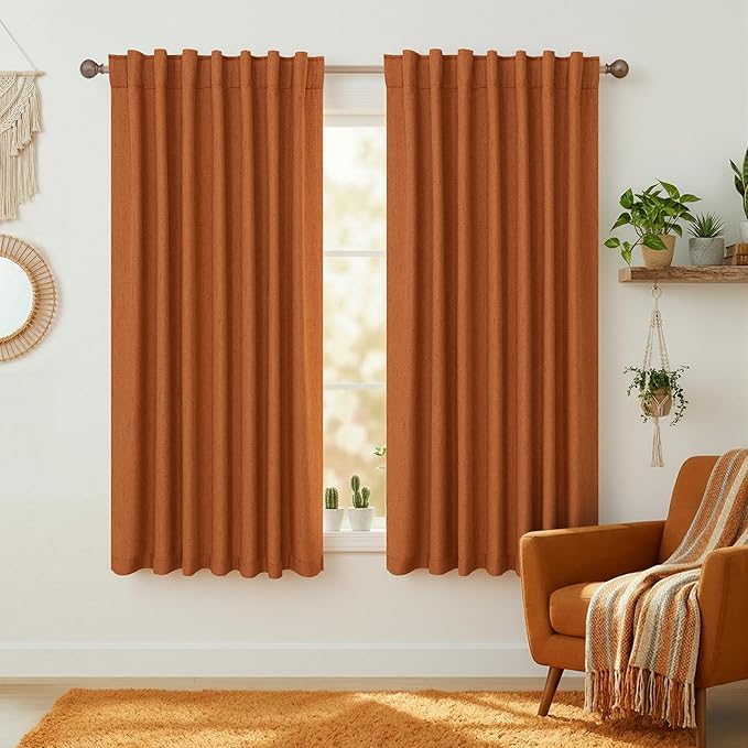 KOUFALL Decorative Short Curtains for Windows,Fall Burnt Orange Bohemian Curtains for Bedroom Kitchen Bathroom Window