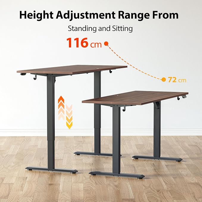Agilestic Electric Standing Desk, 60 x 24 Inches Height Adjustable Desk, Sit Stand up for Work Office Home, Ergonomic Rising Computer Table with Memory Preset, Dark Walnut