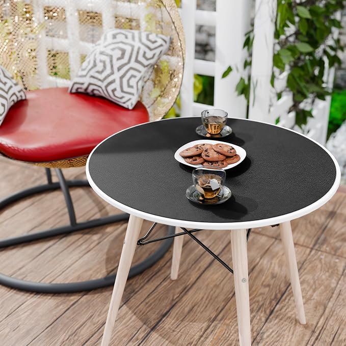 MAIDERN 24 Inch Round Cork & Leather Placemats, Cuttable Size (18-24 Inch), Trimmable Dining Table Mat, Heat Resistant/Non-Slip Table Cover for Kitchen, Office, or Restauran (Black)