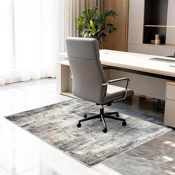 Office Chair Mat for Hardwood Tile Floor, 36"x48"Anti-Slip Under Desk Carpet Protector for Rolling Computer Chair Mat, Machine Washable Office Area Carpet (Chenille,Beige)