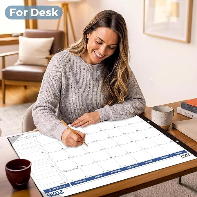 Desk Calendar 2026-2027 - 22" x 17", 18 Month Desk Calendar july 2026-2027 Dec, Large Monthly Desktop Calendar with Plastic Cover, Thick Paper, Corner Protectors - (2 Stickers Included)