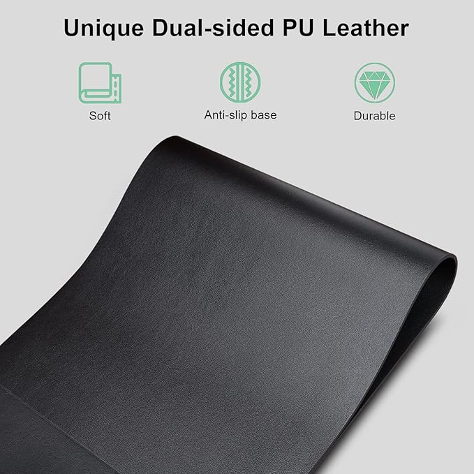 Leather Desk Pad Protector, Mouse Pad Large, Office Desk Mat On Top of Desks, Black Desk Mat for Desktop, Wireless Charging Mouse Pad, Waterproof Computer Keyboard Mat for Gaming 35.4"X16.5"X1.6"