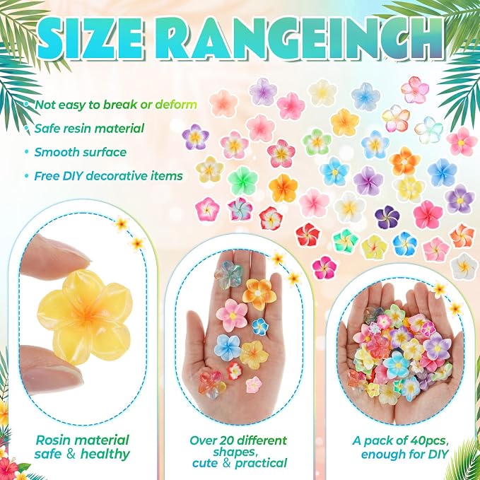 Giegxin 40 Pcs Plumeria Flower Resin Charm Summer Hawaii Plumeria Flower Flatback Cabochon Accessories Cute Embellishments Bulk for Jewelry Cellphone Case Scrapbooking Headband DIY Craft Making