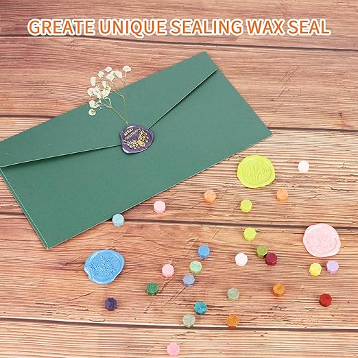 Kit,Dried Flower Accessory Tools,Premium Wax Seal Stamp Kit with 24 Colors 624 Pcs Beads, 4 Pcs Stamps, Sealing Wax Warmer, Envelope, Candles for Wedding Birthday Gift and DIY Craft