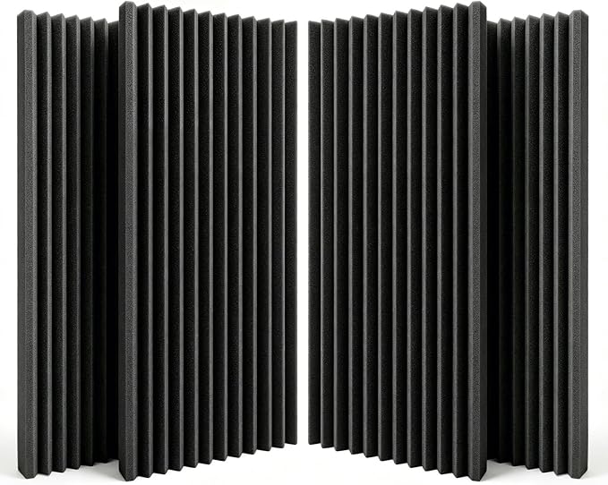 SODOCT 4 Pack Large Wedge Acoustic Foam Panels, 48 x 24 x 2 Inches High Density Sound Proof Foam for Walls, Professional Sound Absorbing Studio Panels for Home Theater, Recording (Black)