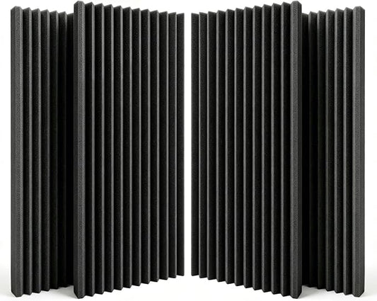 SODOCT 4 Pack Large Wedge Acoustic Foam Panels, 48 x 24 x 2 Inches High Density Sound Proof Foam for Walls, Professional Sound Absorbing Studio Panels for Home Theater, Recording (Black)