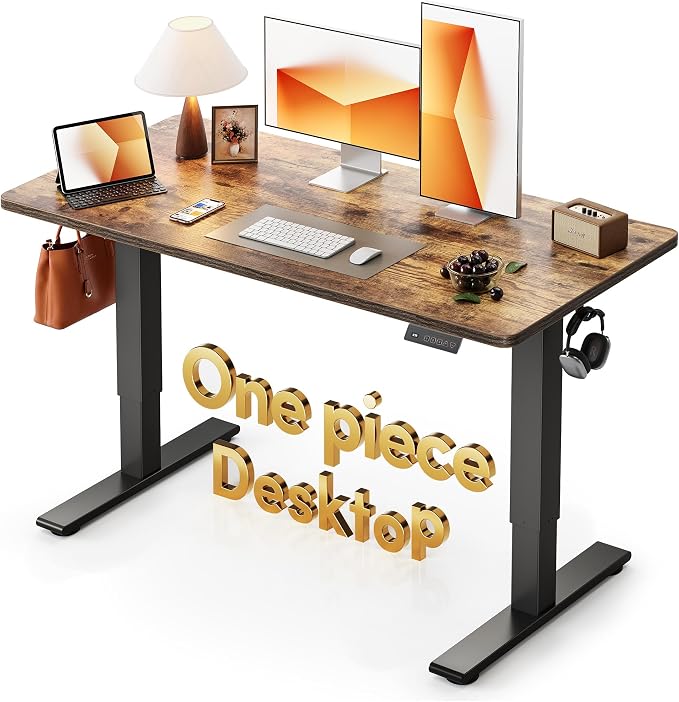 CubiCubi One-Piece Standing Desk, 55 x 28 Electric Height Adjustable Computer Desk, Sit Stand up Home Office Workstations with Whole-Piece Desktop, Rustic Brown