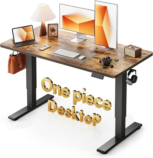 CubiCubi One-Piece Standing Desk, 55 x 28 Electric Height Adjustable Computer Desk, Sit Stand up Home Office Workstations with Whole-Piece Desktop, Rustic Brown