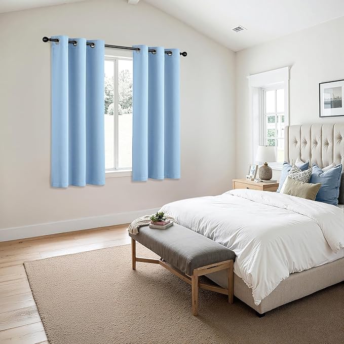 MIULEE Blackout Curtains for Bedroom Living Room 2 Panels, Thermal Insulated Room Darkening Drapes Grommet Noise Reducing Light Blocking Window Treatments 45 Inches Long 40x45 Inch Sky Blue