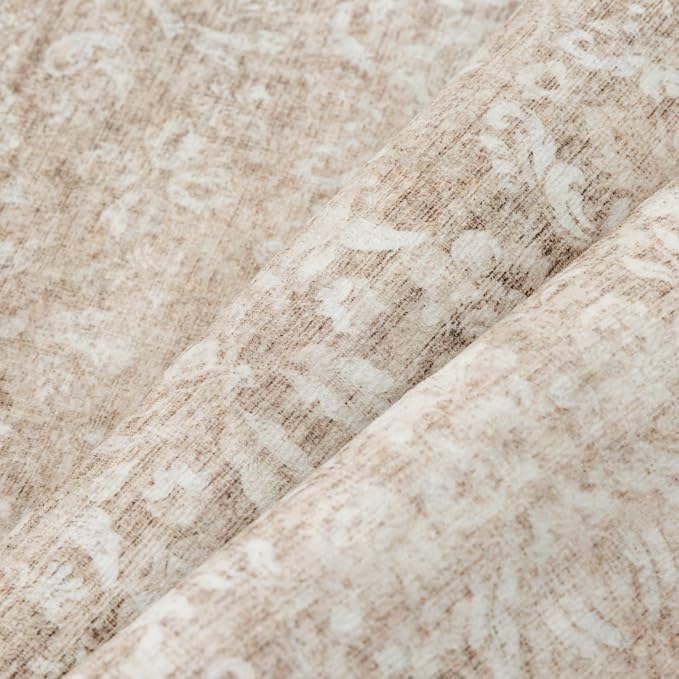 PureCozy Washable Area Rug 2x3, Small Non-Slip Beige Entryway Door Mat Vintage Low Plie Thin Indoor Kitchen Bathroom Rug Retro Accent Throw Entrance Bedroom Office Carpet