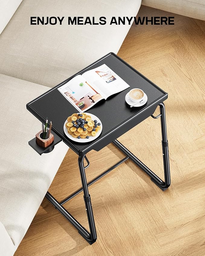 LORYERGO Multifunctional TV Tray Table - 2 Packs Adjustable TV Dinner Tray Tables with 6 Height & 3 Tilt Angle, Folding TV Trays with Cup Holder for Bed & Sofa, for Eating & Reading