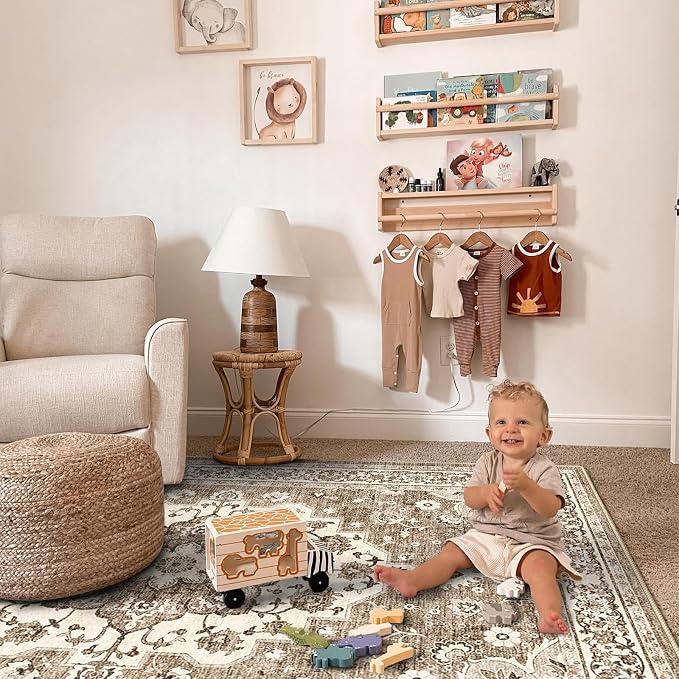 TOPRUUG Washable Oriental Area Rug - 10x10 Area Rugs for Living Room Bedroom Dining Room Under Kitchen Table - Non-Slip & Stain Resistance Rug for High Traffic Area (Beige, 10x10)